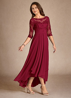 Azazie Marietta Mother of the Bride Dresses Burgundy A-Line Lace Dress image2
