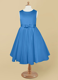 Azazie Coco Blumenmädchenkleider A-Linie Schleifen Matte Satin Kleid Blauhäher image5