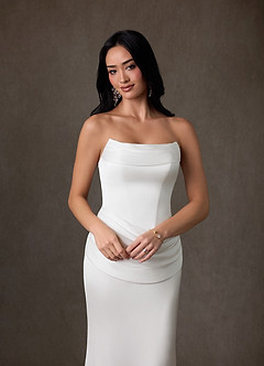 Azazie Miranda Wedding Dresses Diamond White Sheath Strapless Stretch Satin Dress image5