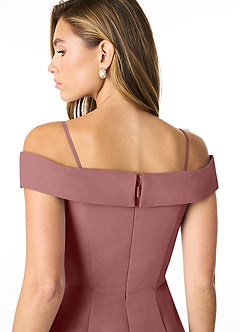 Azazie Lecia Bridesmaid Dresses Desert Rose Empire Off-The-Shoulder Pleated Chiffon Convertible Dress image5