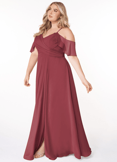 Azazie Dakota Bridesmaid Dresses Merlot A-Line V-Neck Pleated Chiffon Dress image9