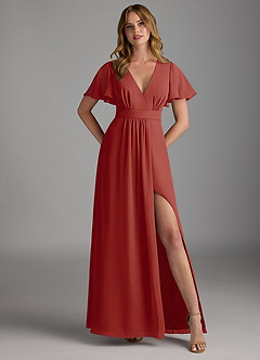 Azazie Zaniah Bridesmaid Dresses Terracotta A-Line Chiffon Dress image1
