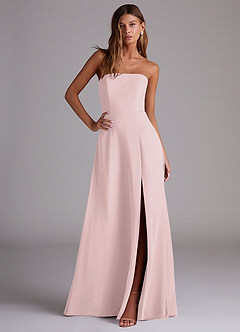 Azazie Wren Bridesmaid Dresses Blushing Pink A-Line Side Slit Chiffon Convertible Dress image3