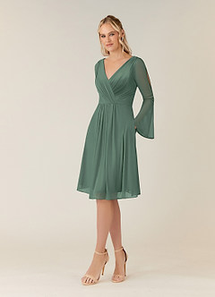 Azazie Teraso Mother of the Bride Dresses Eucalyptus A-Line Pleated Mesh Dress image3