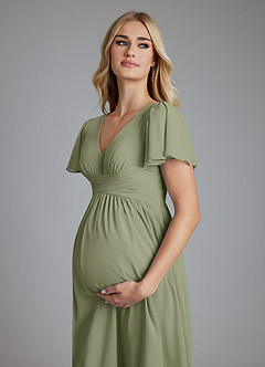 Azazie Verna Maternity Bridesmaid Dresses A-Line V-Neck Ruched Chiffon Floor-Length Dress image5