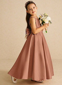 Azazie Pipsy Flower Girl Dresses Bronzer A-Line Bow Matte Satin Dress image3