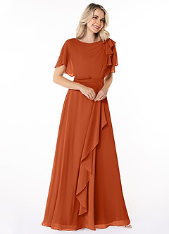 Azazie Aaliyah Modest Bridesmaid Dresses A-Line Scoop Pleated Chiffon Floor-Length Dress image3
