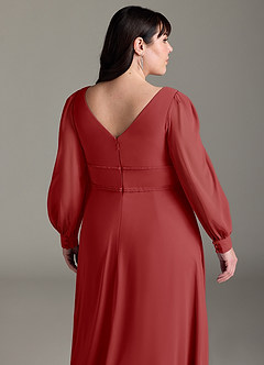Azazie Sage Final Sale Cabernet A-Line Long Sleeve Chiffon Dress image11