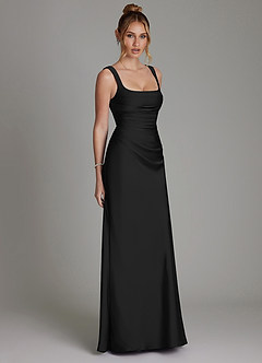 Azazie Agustina At-home Try On Dresses Black Mermaid Corset Stretch Satin Dress image4