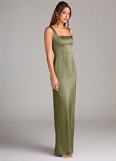 Azazie Flori Bridesmaid Dresses Pistachio Sheath Side Slit Stretch Satin Dress image3