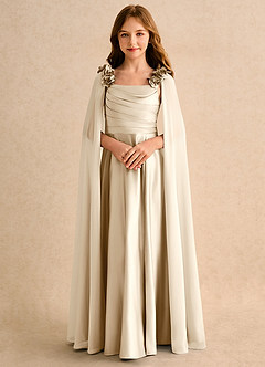 Azazie Rosita Girls Formal Robe Demoiselle D'honneur Fillette Robe Trapèze en Mat Satiné Plissée Champagne image5