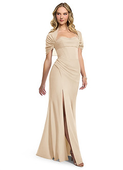 Azazie Zia Vestidos de damas de honor Vestido de Champán de Gasa de Corte Recto Convertible con Corte Lateral image3