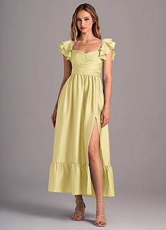 Azazie Anaya Brautjungfernkleider Wandelbar A-Linie Herzausschnitt Stretch-Satin Kleid Zitronensorbet image1