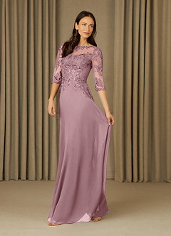 Azazie Dorella vestidos de madre de la novia Vestido de Rosa Polvorienta de Gasa de Corte En A con Encaje image3