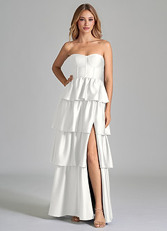 Azazie Faye Bridesmaid Dresses White A-Line Ruched Stretch Satin Dress image3