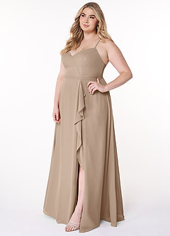 Azazie Naeem Brautjungfernkleider A-Linie V-Hals Rüsche Chiffon Kleid Taupe image10