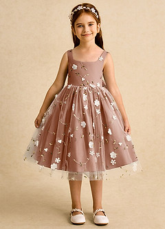 Azazie Bean Flower Girl Dresses Bronzer Ball-Gown Sleeveless Tulle Dress image1