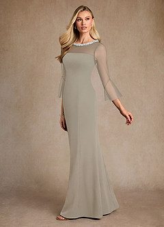 Azazie Bellevie Abiti per la Madre della Sposa Abito Tubino in Crepe Elasticizzato Perline Taupe image5