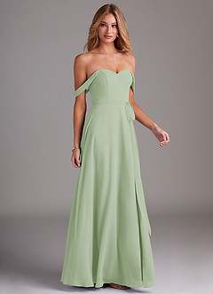 Azazie Aaron Final Sale Dusty Sage A-Line Off the Shoulder Chiffon Convertible Dress image6