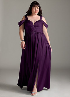Azazie Lianne Bridesmaid Dresses Grape A-Line Off the Shoulder Stretch Satin Dress image9