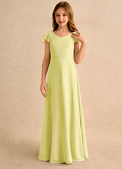 Azazie Nari Girls Formal 플라워 걸 드레스 A라인 슬리브 있는 쉬폰 플로어 길이 드레스 image5
