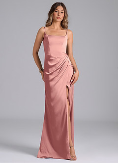 Azazie Donielle Bridesmaid Dresses Rosette Mermaid Corset Stretch Satin Dress image4