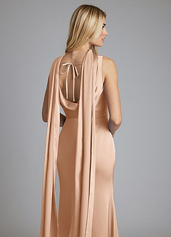 Azazie Tallie Bridesmaid Dresses English Rose Mermaid Pleated Stretch Satin Dress image3