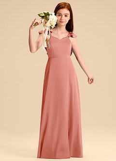 Azazie Everett Junior Robe Trapèze en Satin extensible Arc Corail image5
