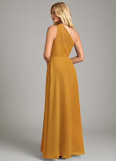 Azazie Phaedra Bridesmaid Dresses Butterscotch A-Line One Shoulder Chiffon Dress image2