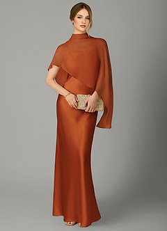 Azazie Jaleesa Bridesmaid Dresses Cinnamon A-Line High Neck Stretch Satin Dress image5