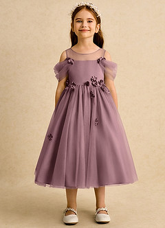 Azazie Juni Robe Demoiselle D'honneur Fillette Robe Princesse en Tulle Plissée Mauve Vintage image5