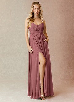 Azazie Reniya Bridesmaid Dresses Desert Rose A-Line Pleated Mesh Convertible Dress image4