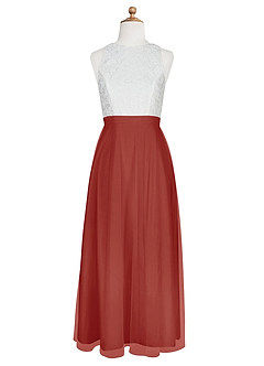 Azazie Albertine Junior Terracotta A-Line Lace Chiffon Dress image7