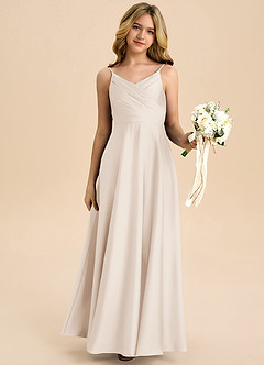 Azazie Bug Junior Robe Trapèze en Satin extensible Plissée Albâtre Blanc image6