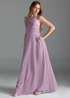 Azazie Tessie Junior Wisteria A-Line Pleated Chiffon Dress image3