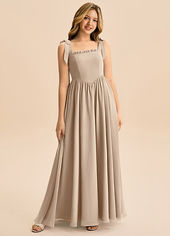 Azazie Delia Junior Abito A-Line in Chiffon Fiocco Taupe image1