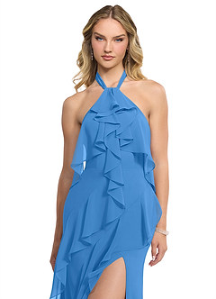Azazie Velma Brautjungfernkleider A-Linie Seitliche Cut-Outs Chiffon Kleid Blauhäher image4