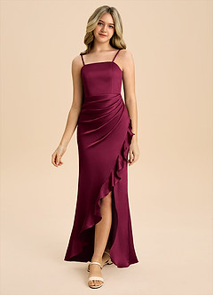 Azazie Buzzy Junior Robe Fourreau en Satin extensible Plissé Bourgogne image5