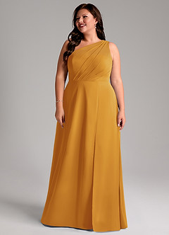 Azazie Phaedra Bridesmaid Dresses Butterscotch A-Line One Shoulder Chiffon Dress image14