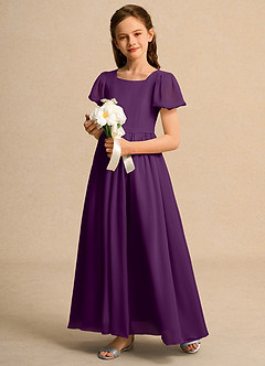 Azazie Joss Flower Girl Dresses Grape A-Line with Sleeves Chiffon Dress image11
