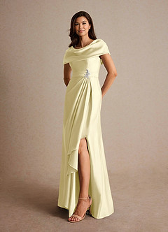 Azazie Branford Mother of the Bride Dresses Lemon Sorbet A-Line Pleated Stretch Satin Dress image8