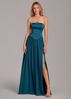 Azazie Cadence Suknie dla druhen Linia A Gorset Satyna elastyczna Do ziemi Sukienka image5