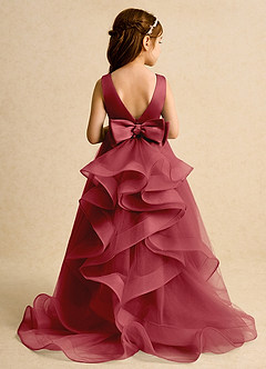Azazie Lior Flower Girl Dresses Pomegranate Ball-Gown Pleated Tulle Dress image8