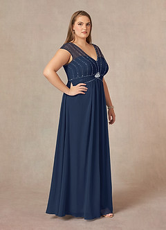 Azazie Star Mother of the Bride Dresses Dark Navy A-Line V-Neck sequins Chiffon Dress image9