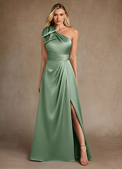 Azazie Easton Kleider für die Brautmutter A-Linie One-Shoulder Stretch-Satin Kleid Matcha image1