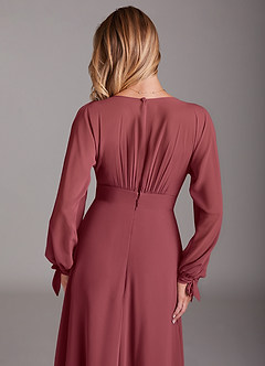 Azazie Matilda Bridesmaid Dresses Merlot A-Line Long Sleeve Chiffon Dress image8