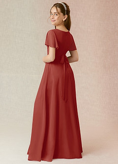 Azazie Induh Junior Terracotta A-Line Ruched Chiffon Dress image2