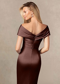Azazie Ludlow Vestidos para mãe da noiva Vestido Café Expresso de Cetim elástico de sereia com Plissado image5