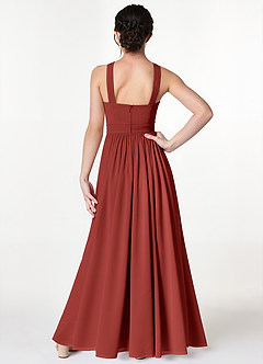 Azazie Jiya Junior Terracotta A-Line Pleated Mesh Dress image2