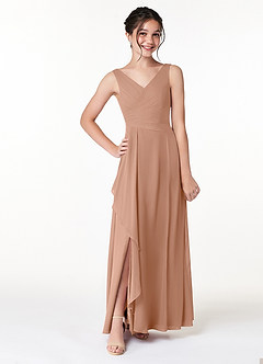 Azazie Kori Junior Champagne Rose A-Line Ruched Chiffon Dress image1